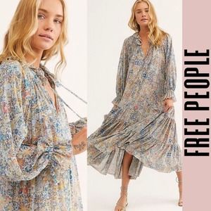Free People dress maxi floral ruffles pleated spring summer